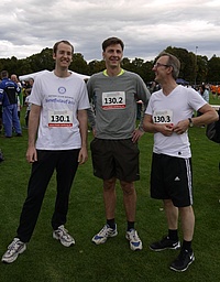 Benefixlauf 2015 J. Pfeiffer, C. Korge, W. Schöffel mit Startnummern