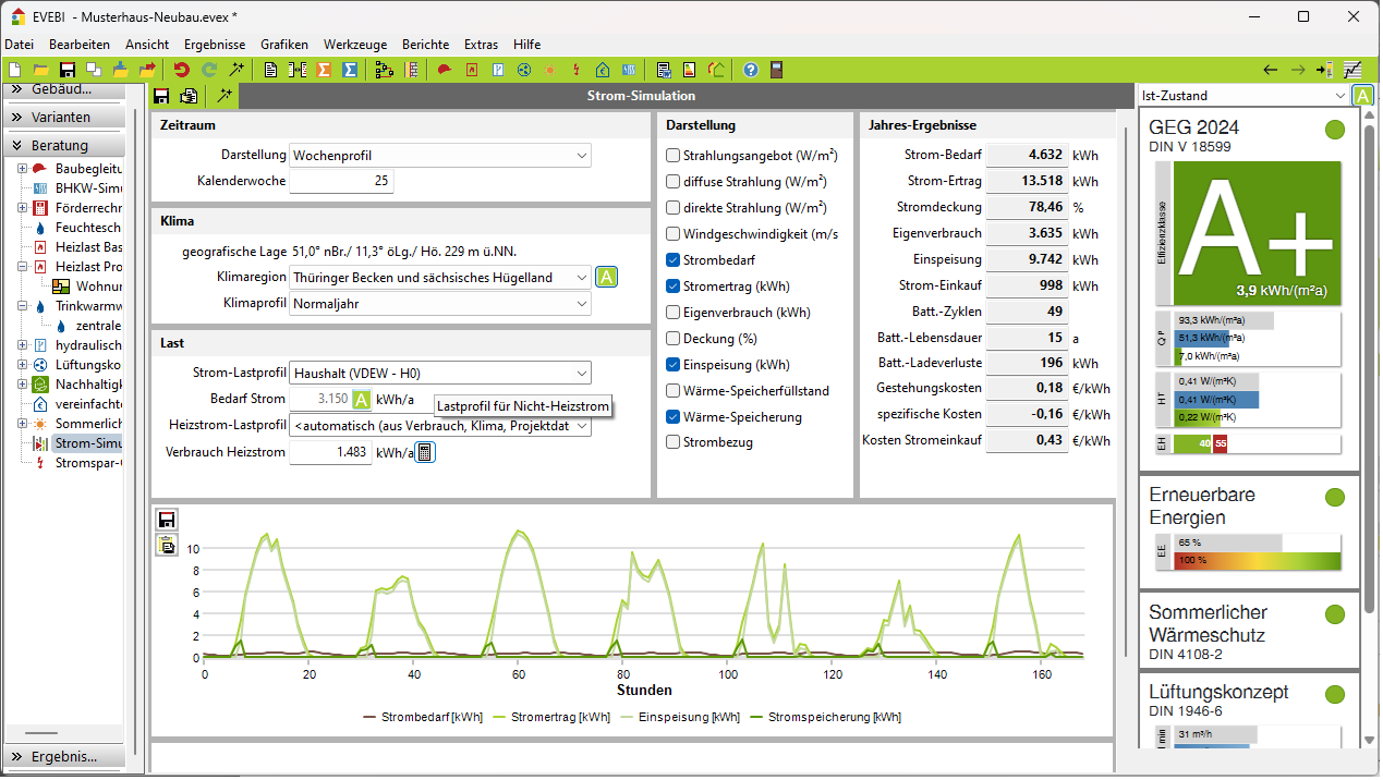 Wochenprofil Strom Simulation Ansicht Software Strom Simulation