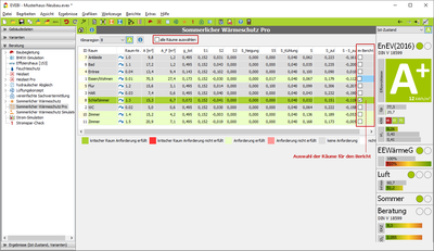Sommerlicher Wärmeschutz Pro: Auswahl der Bauteile für den Bericht