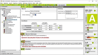 Texteingaben exportieren - Texteingaben importieren