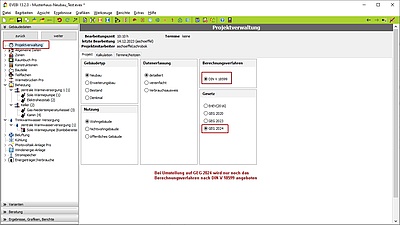 Projekteinstellungen: Auswahl des GEG 2024