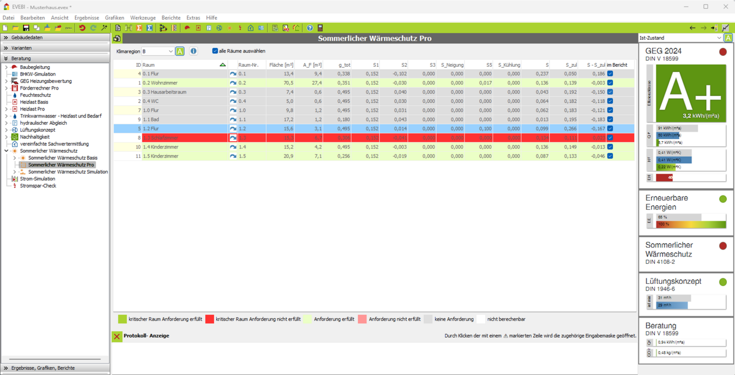 EVEBI Energieberatersoftware - Sommerlicher Wärmeschutz nach DIN 4108-2