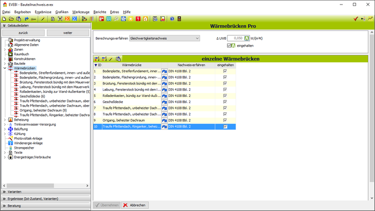 EVEBI Energieberatersoftware - Wärmebrückenberechnung - Gleichwertigkeitsnachweis nach DIN 4108 Bbl 2