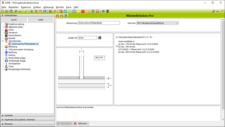 EVEBI Energieberatersoftware - Wärmebrückenberechnung - Gleichwertigkeitsnachweis und KfW-Kurzverfahren
