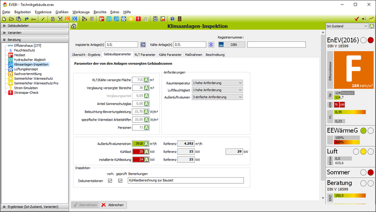 EVEBI Energieberatersoftware - Klimaanlageninpektion - Gebäudeparameter