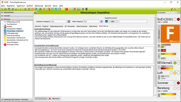 EVEBI Energieberatersoftware - Klimaanlageninpektion - Ergebnisbericht