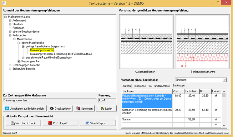 EVEBI Energieberatersoftware - Fachtexte zur Sanierung - Baukosten Deckendämmung