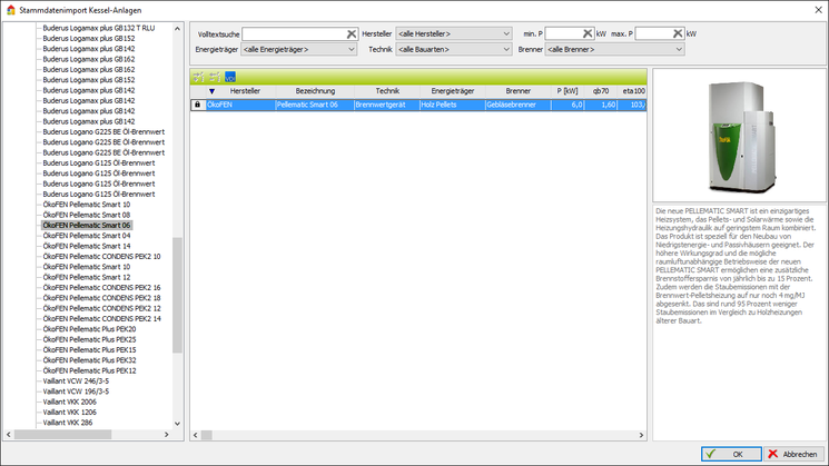 EVEBI Energieberatersoftware - VDI 3805 - Kesseldatenbank