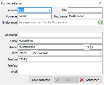 Allgemeine Daten: Kundenadresse eingeben