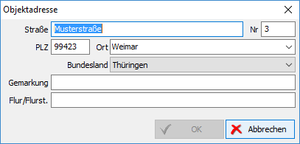 Allgemeine Daten: Objektadresse eingeben