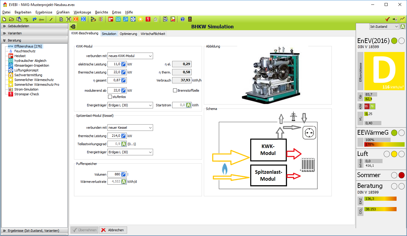 EVEBI - BHKW Simulation: Anlagendaten