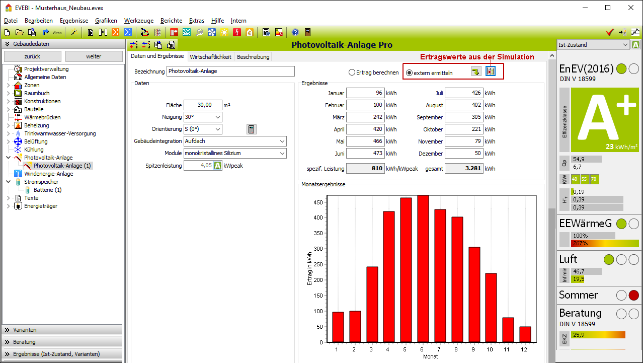 EVEBI Energieberatersoftware - PV berechnen - Stromsimulation