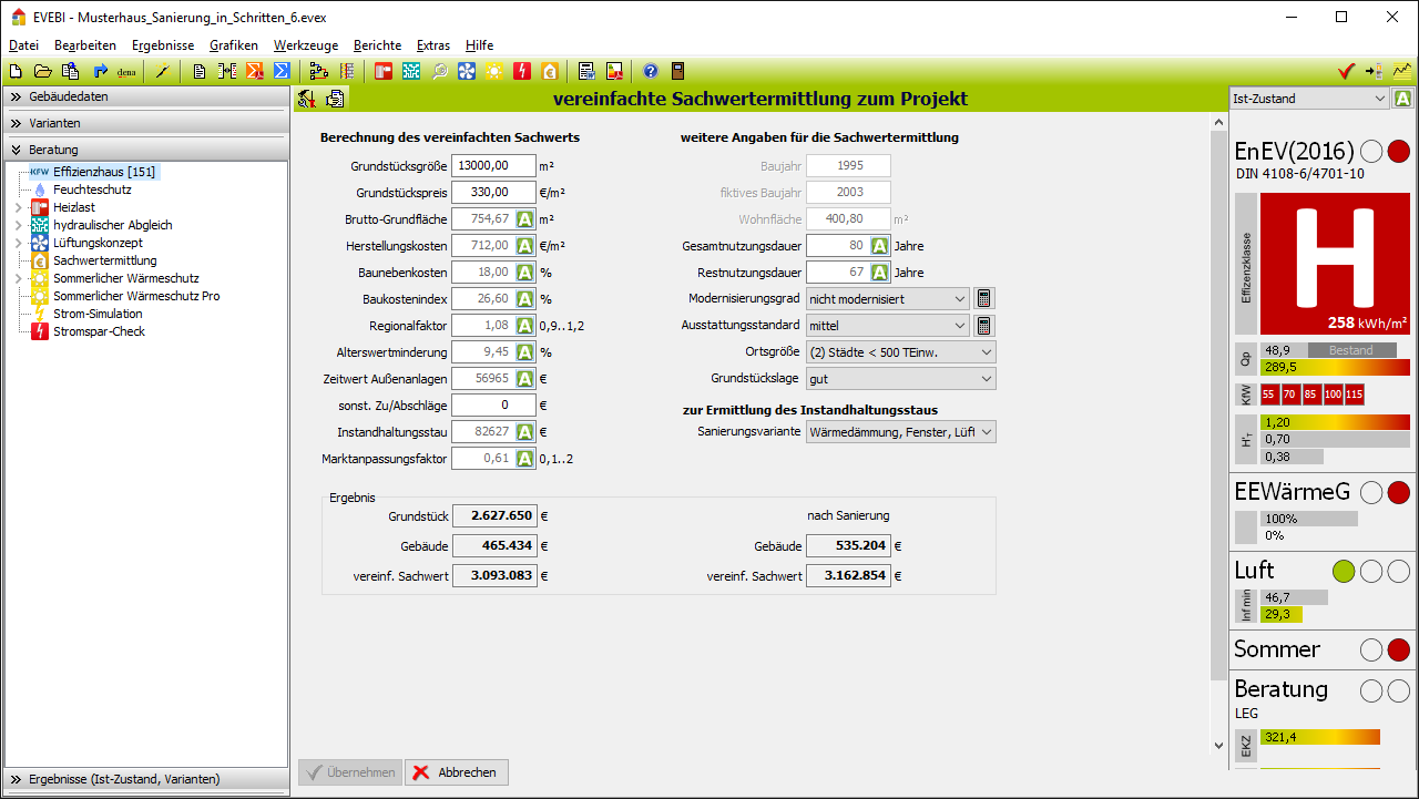 EVEBI Energieberatersoftware - Sachwertermittlung