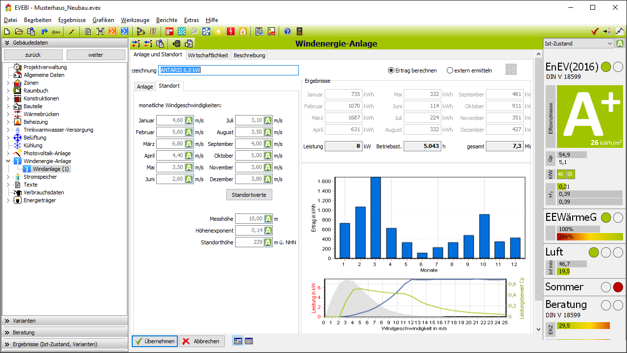 EVEBI Energieberatersoftware - Windenergieanlage - Erfassung