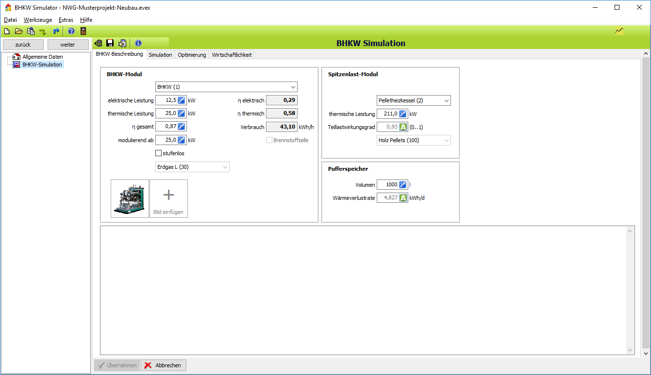 BHKW-Simulator: Daten zur Anlage